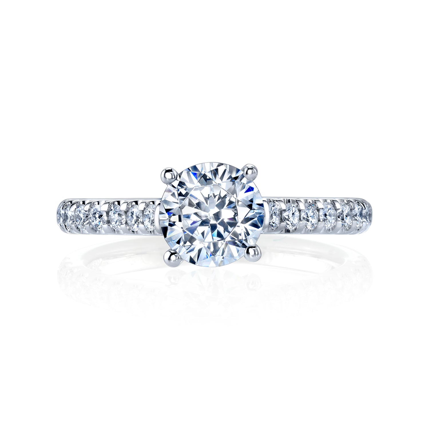 18K White Gold Micro U-Prong Engagement Ring Mounting, .47Cts