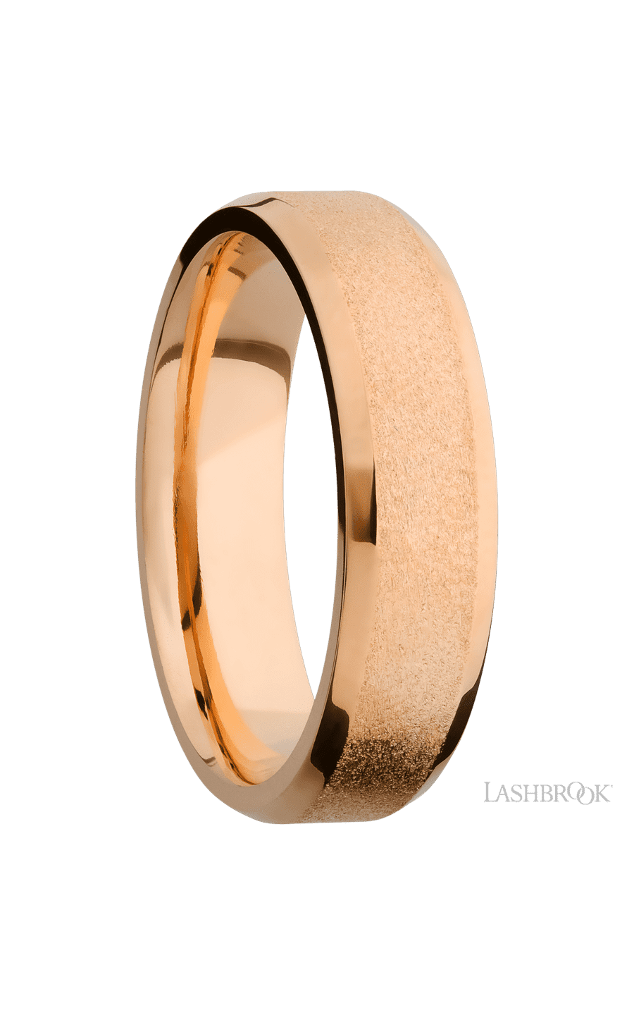 6 mm wide Beveled 14K Rose Gold band.