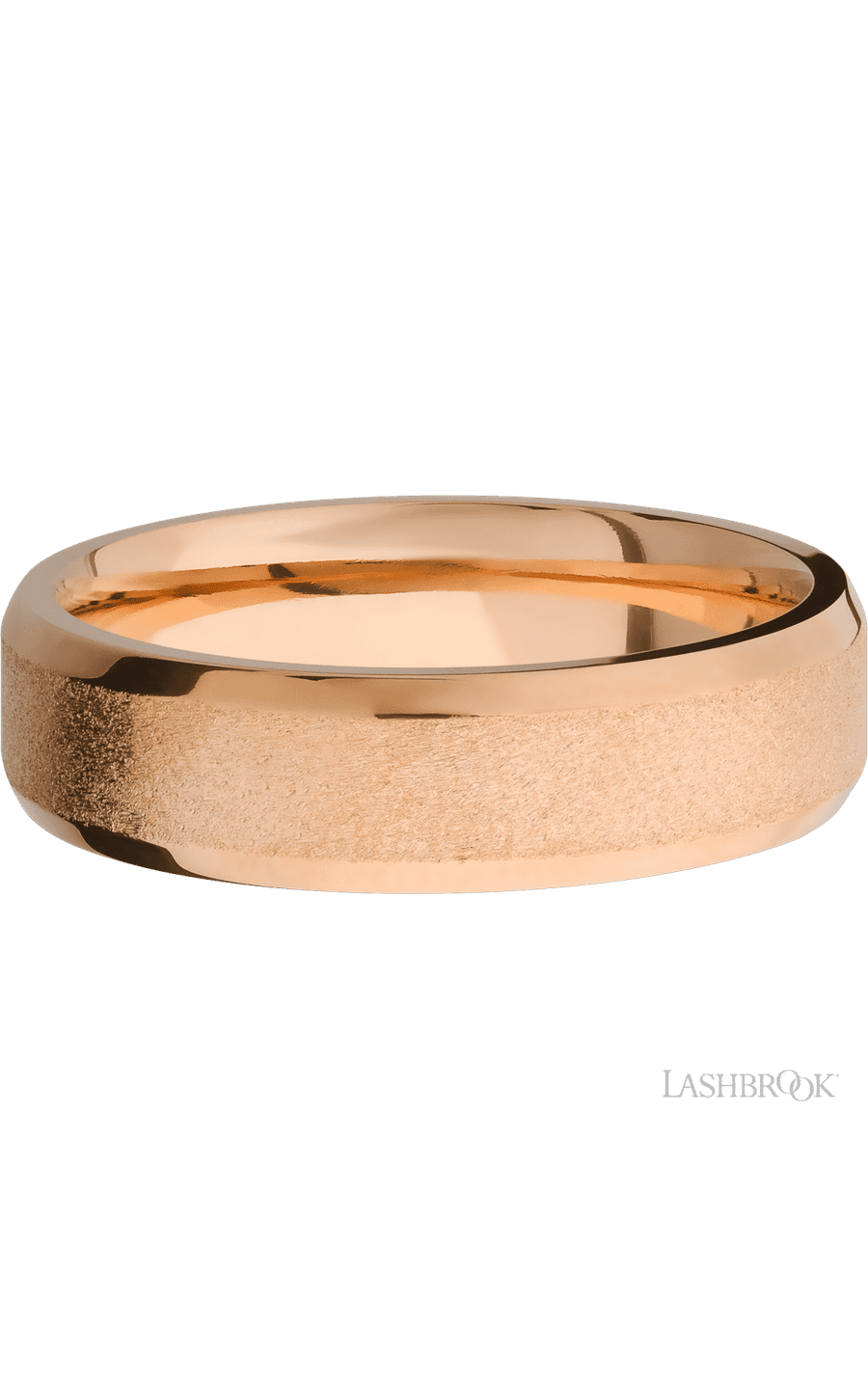 6 mm wide Beveled 14K Rose Gold band.