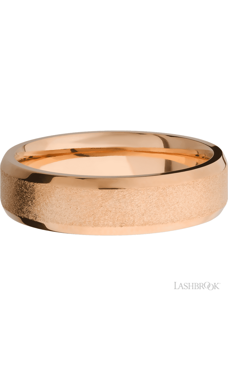 6 mm wide Beveled 14K Rose Gold band.