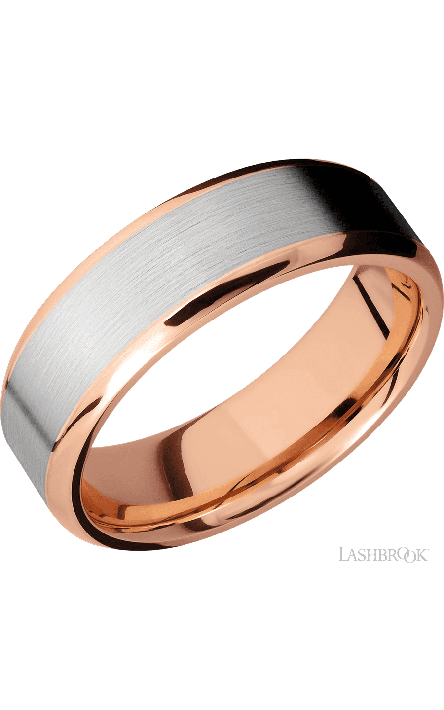 7 mm wide/Beveled/14K Rose Gold band with one 5 mm Centered inlay of 14K White Gold. - NAGI