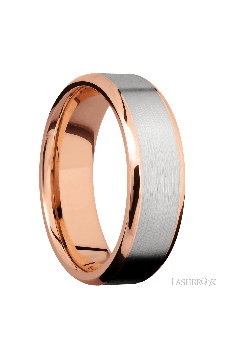7 mm wide/Beveled/14K Rose Gold band with one 5 mm Centered inlay of 14K White Gold. - NAGI