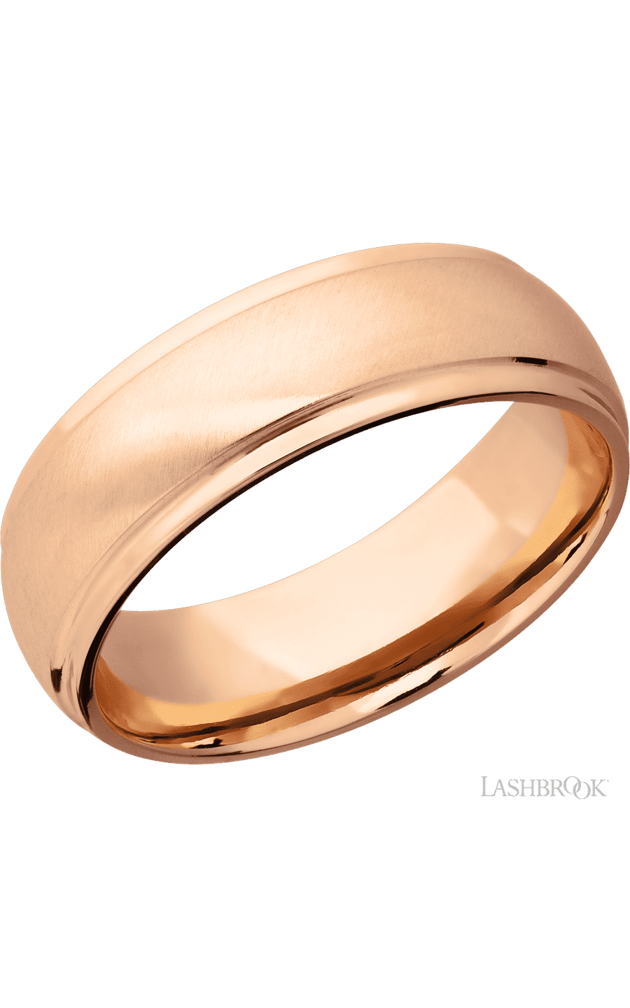 7 mm wide Domed Stepped Down Edges 14K Rose Gold band. - NAGI