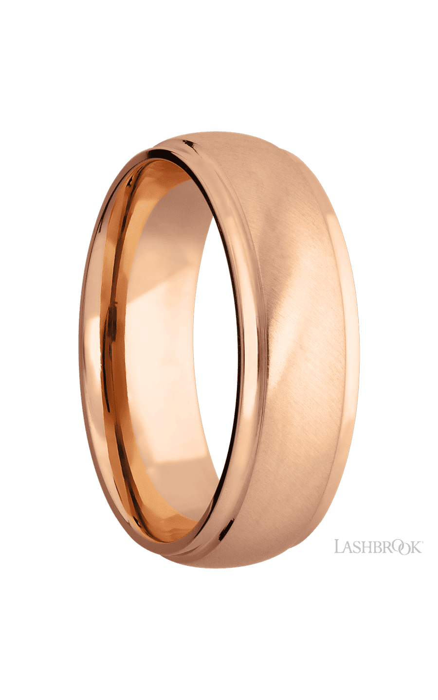 7 mm wide Domed Stepped Down Edges 14K Rose Gold band. - NAGI