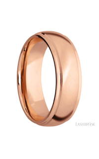 7 mm wide Domed Stepped Down Edges 14K Rose Gold band.