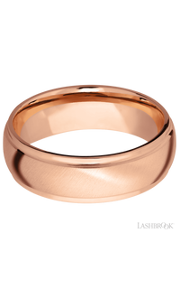 7 mm wide Domed Stepped Down Edges 14K Rose Gold band.