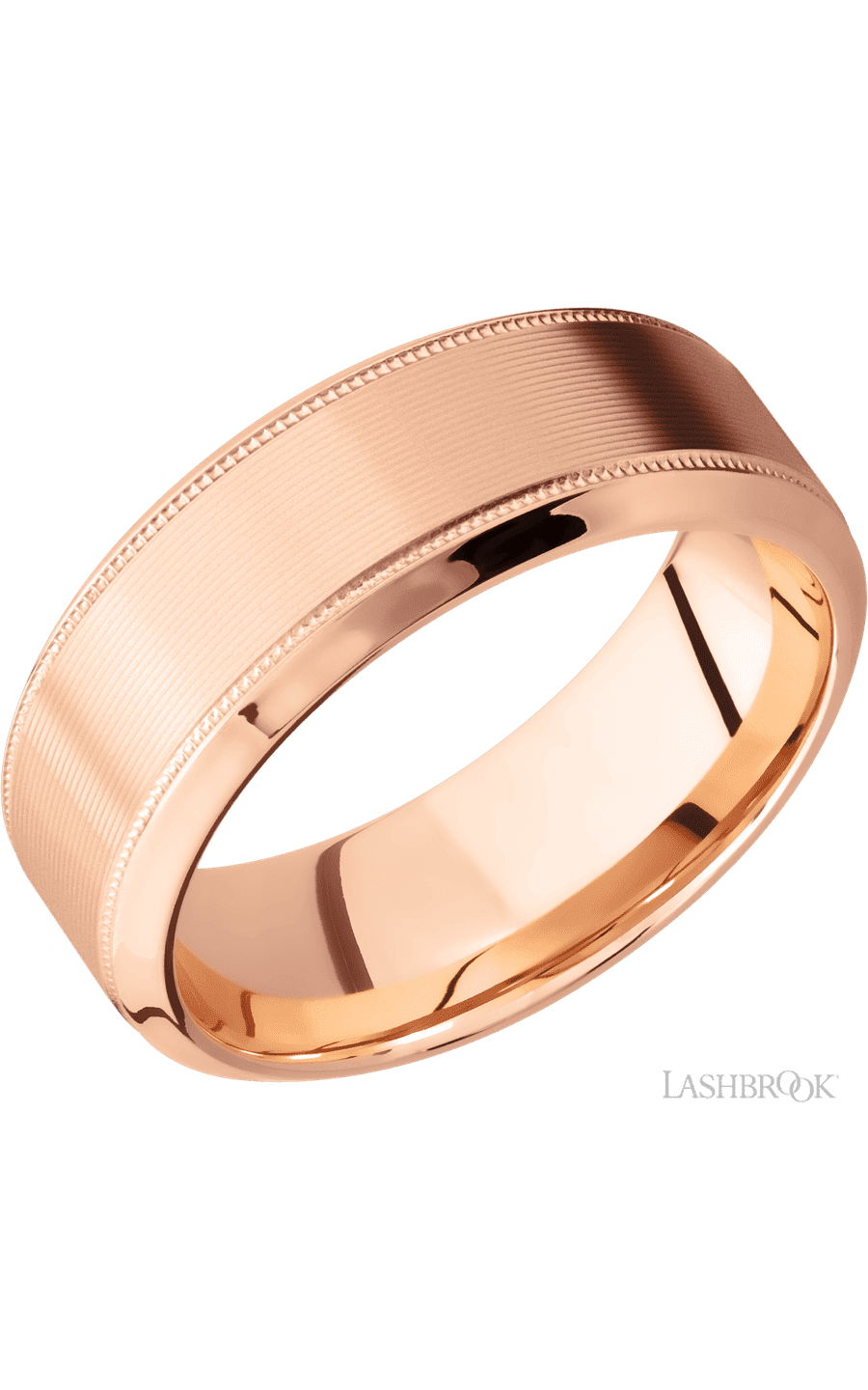 8 mm wide High Bevel Milgrain 14K Rose Gold band. - NAGI