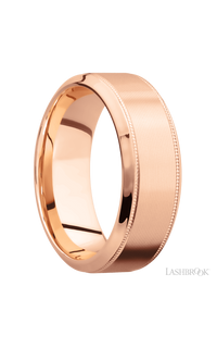 8 mm wide High Bevel Milgrain 14K Rose Gold band.