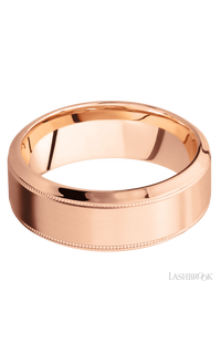 8 mm wide High Bevel Milgrain 14K Rose Gold band.