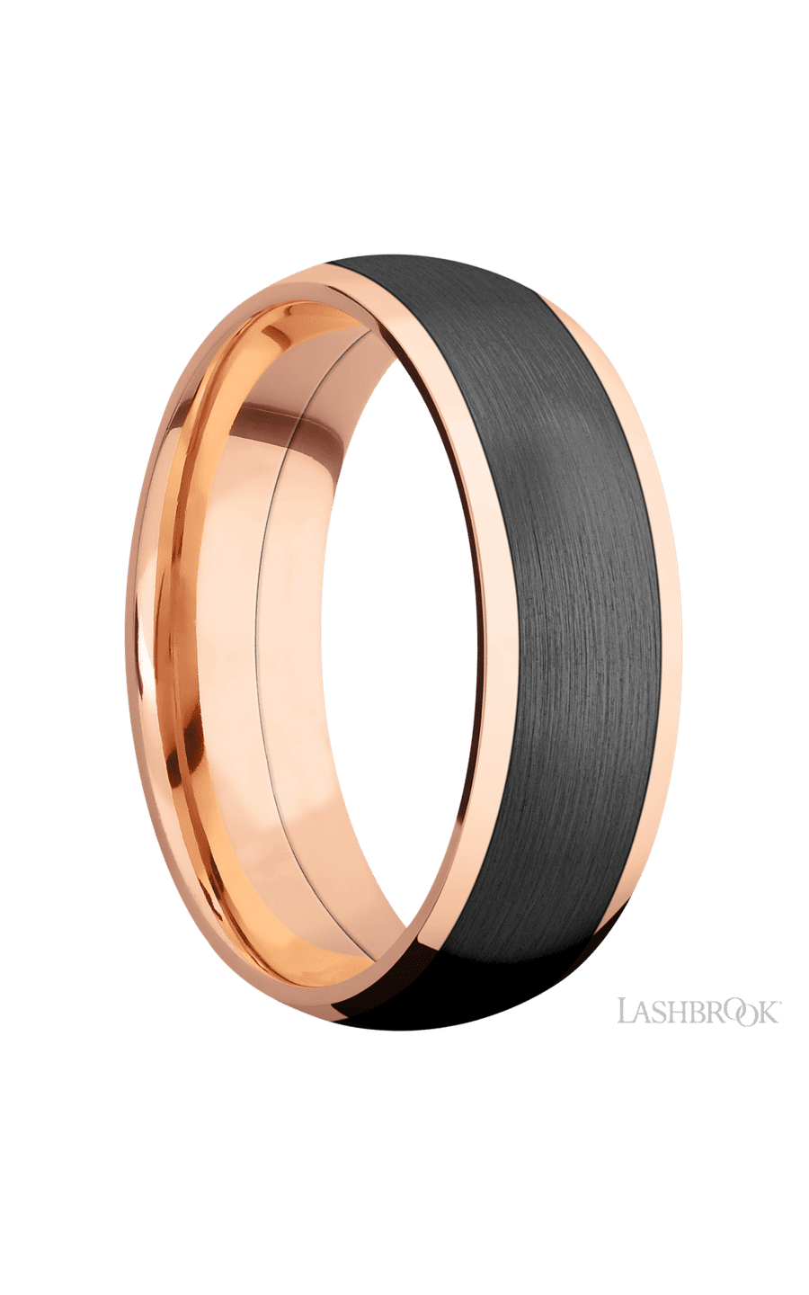 7 mm wide/Domed/14K Rose Gold band with one 5 mm Centered inlay of Zirconium. - NAGI