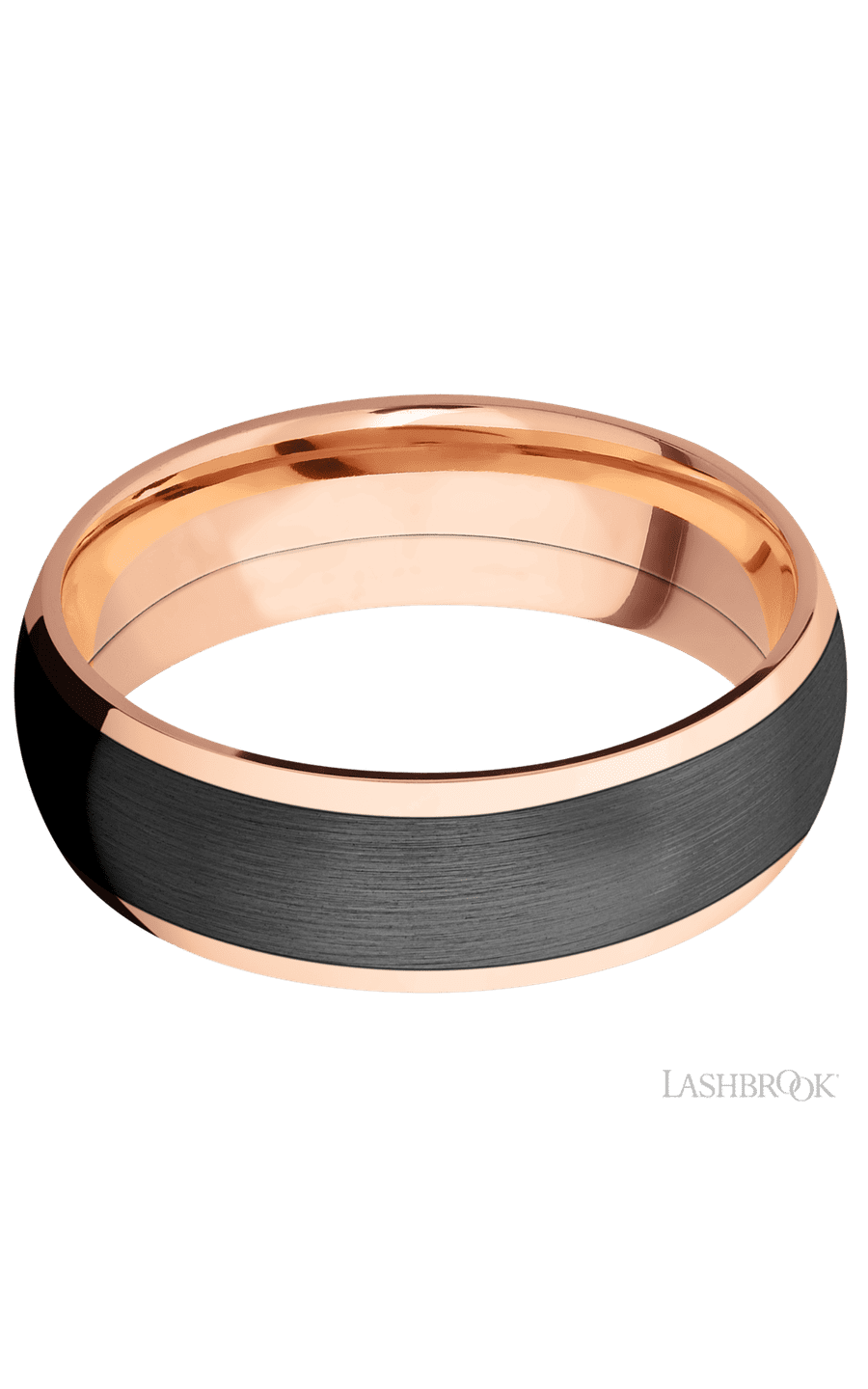 7 mm wide/Domed/14K Rose Gold band with one 5 mm Centered inlay of Zirconium. - NAGI