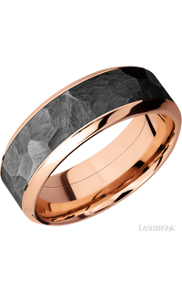 8 mm wide/High Bevel/14K Rose Gold band with one 5 mm Centered inlay of Zirconium.