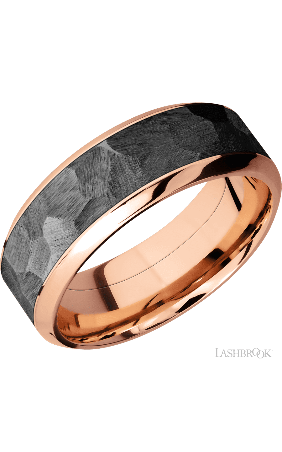 8 mm wide/High Bevel/14K Rose Gold band with one 5 mm Centered inlay of Zirconium. - NAGI