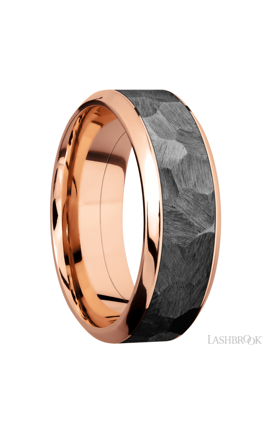 8 mm wide/High Bevel/14K Rose Gold band with one 5 mm Centered inlay of Zirconium. - NAGI