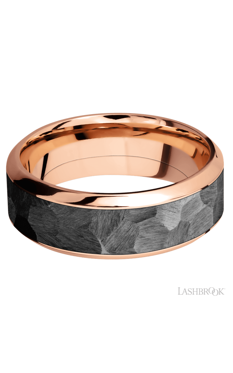 8 mm wide/High Bevel/14K Rose Gold band with one 5 mm Centered inlay of Zirconium. - NAGI