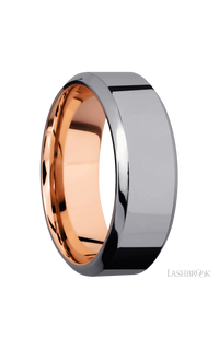 8 mm wide High Bevel Tantalum band featuring a 14K Rose Gold sleeve.