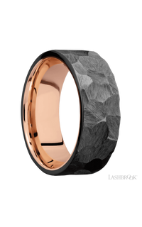 8 mm wide Flat Zirconium band featuring a 14K Rose Gold sleeve.