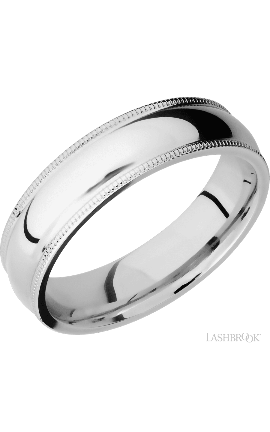 6 mm wide Domed Milgrain Edges 14K White Gold band. - NAGI