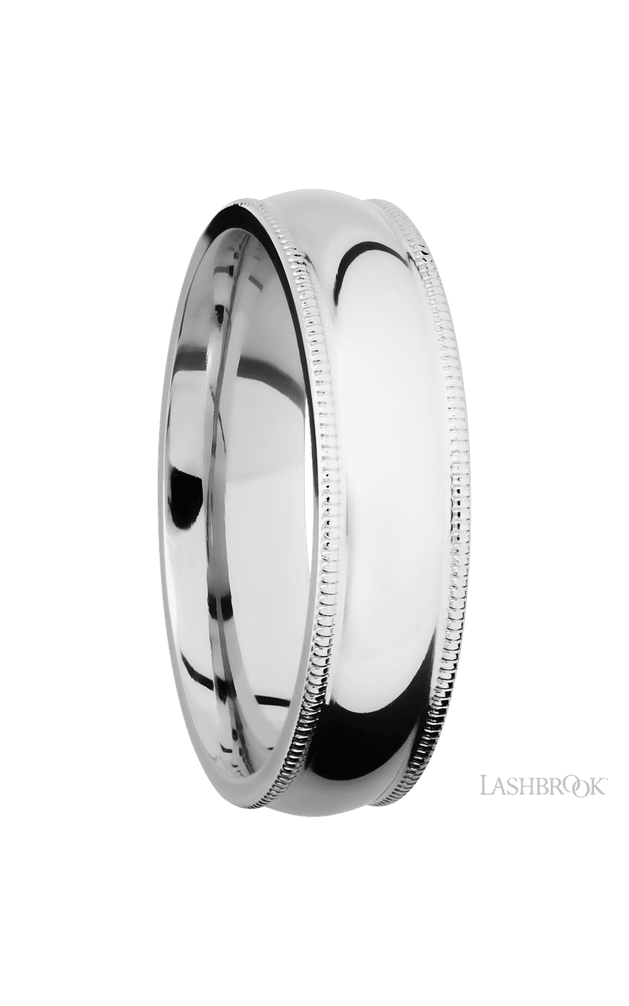 6 mm wide Domed Milgrain Edges 14K White Gold band. - NAGI