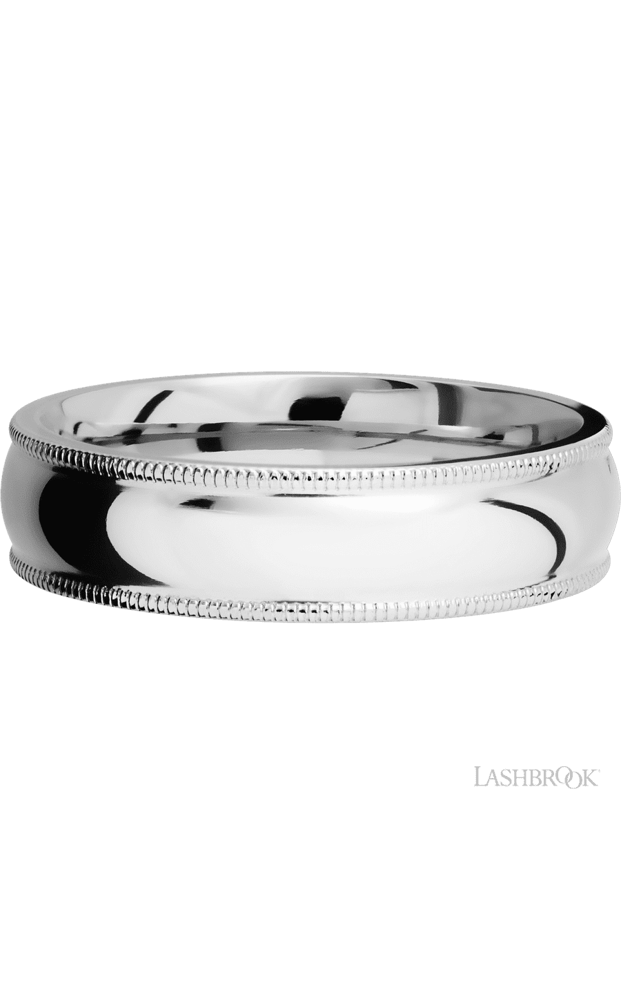 6 mm wide Domed Milgrain Edges 14K White Gold band. - NAGI