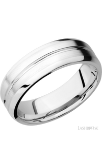 7 mm wide Beveled with Center Accent Groove 14K White Gold band. - NAGI