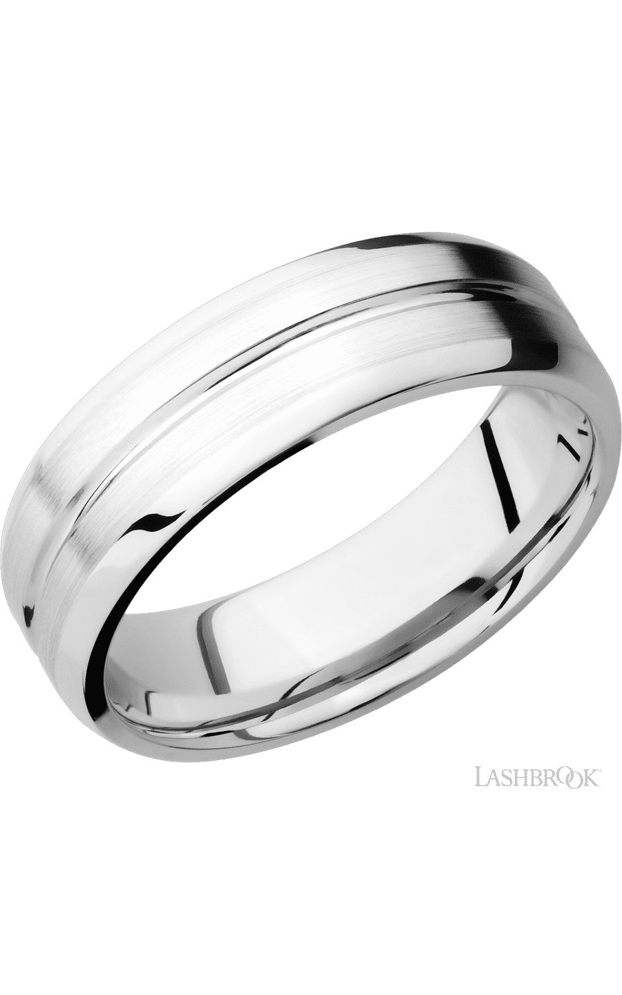 7 mm wide Beveled with Center Accent Groove 14K White Gold band. - NAGI