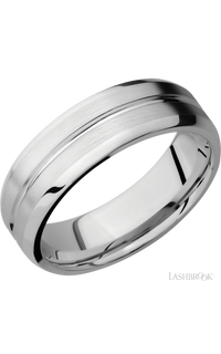 7 mm wide Beveled with Center Accent Groove 14K White Gold band.