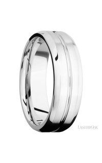 7 mm wide Beveled with Center Accent Groove 14K White Gold band. - NAGI