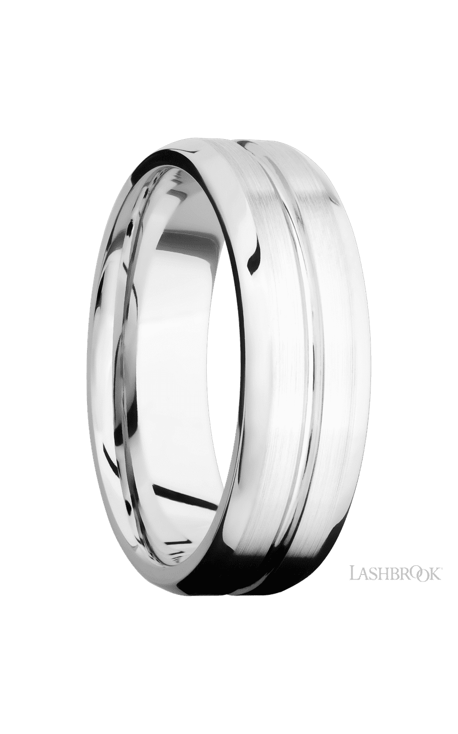 7 mm wide Beveled with Center Accent Groove 14K White Gold band. - NAGI
