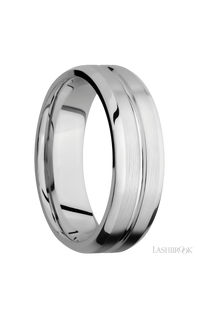 7 mm wide Beveled with Center Accent Groove 14K White Gold band.