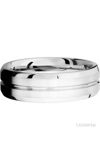 7 mm wide Beveled with Center Accent Groove 14K White Gold band. - NAGI