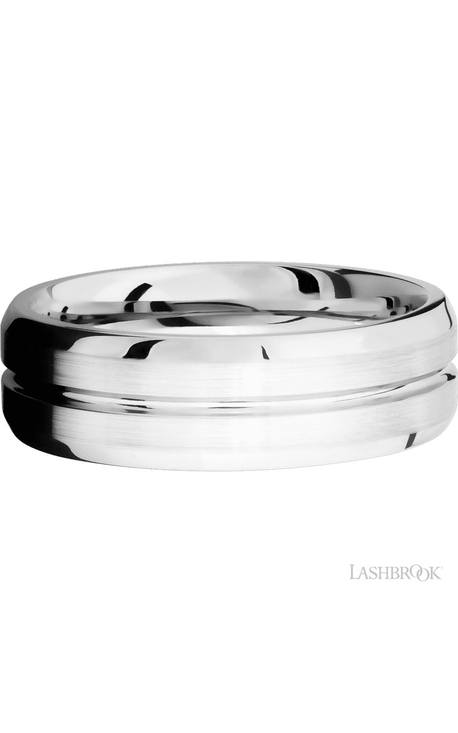 7 mm wide Beveled with Center Accent Groove 14K White Gold band. - NAGI