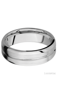 7 mm wide Beveled with Center Accent Groove 14K White Gold band.