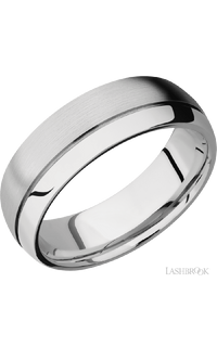 7 mm wide Domed with Off Center Accent Groove 14K White Gold band.