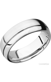 7 mm wide Domed with Off Center Accent Groove 14K White Gold band. - NAGI