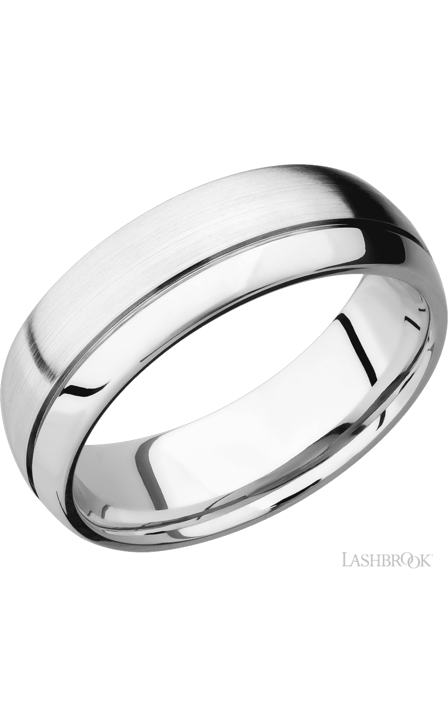 7 mm wide Domed with Off Center Accent Groove 14K White Gold band. - NAGI