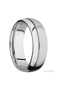 7 mm wide Domed with Off Center Accent Groove 14K White Gold band.