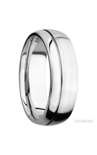 7 mm wide Domed with Off Center Accent Groove 14K White Gold band. - NAGI
