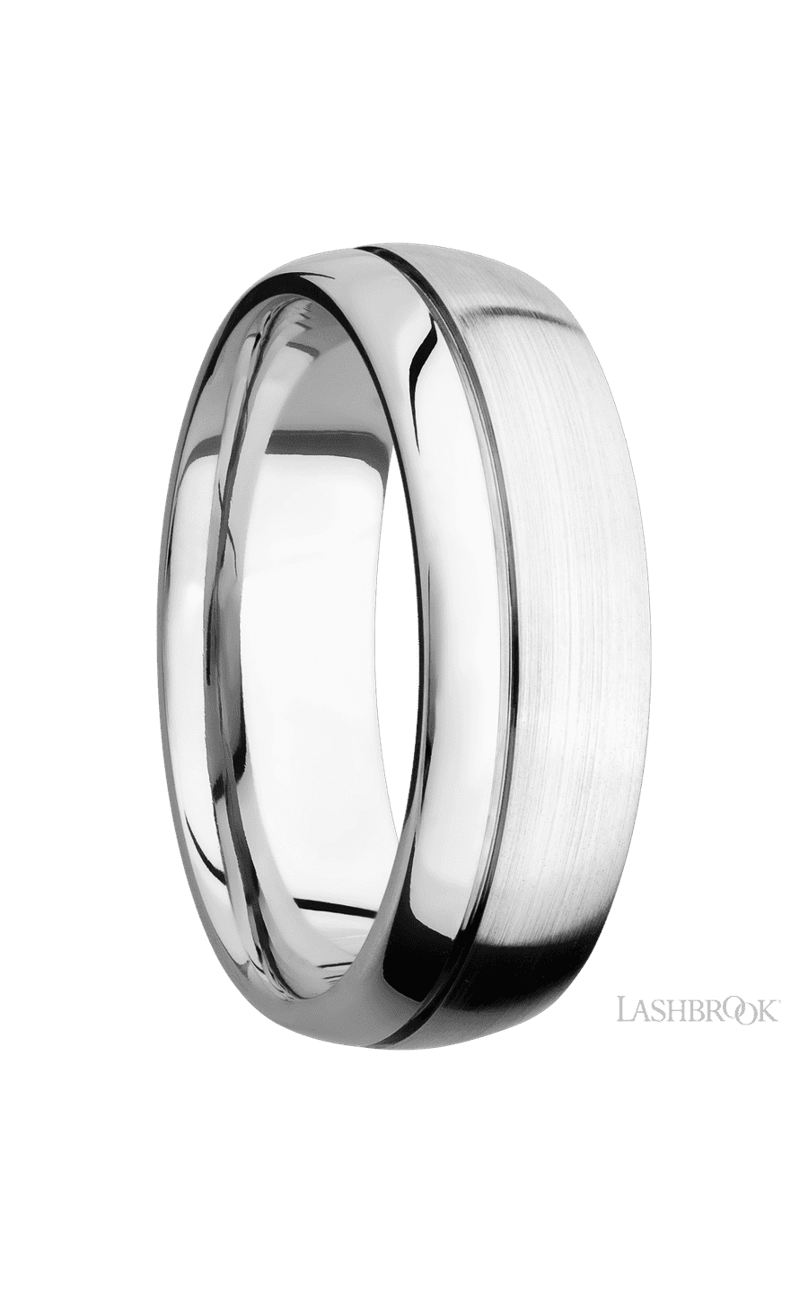 7 mm wide Domed with Off Center Accent Groove 14K White Gold band. - NAGI