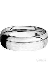 7 mm wide Domed with Off Center Accent Groove 14K White Gold band. - NAGI
