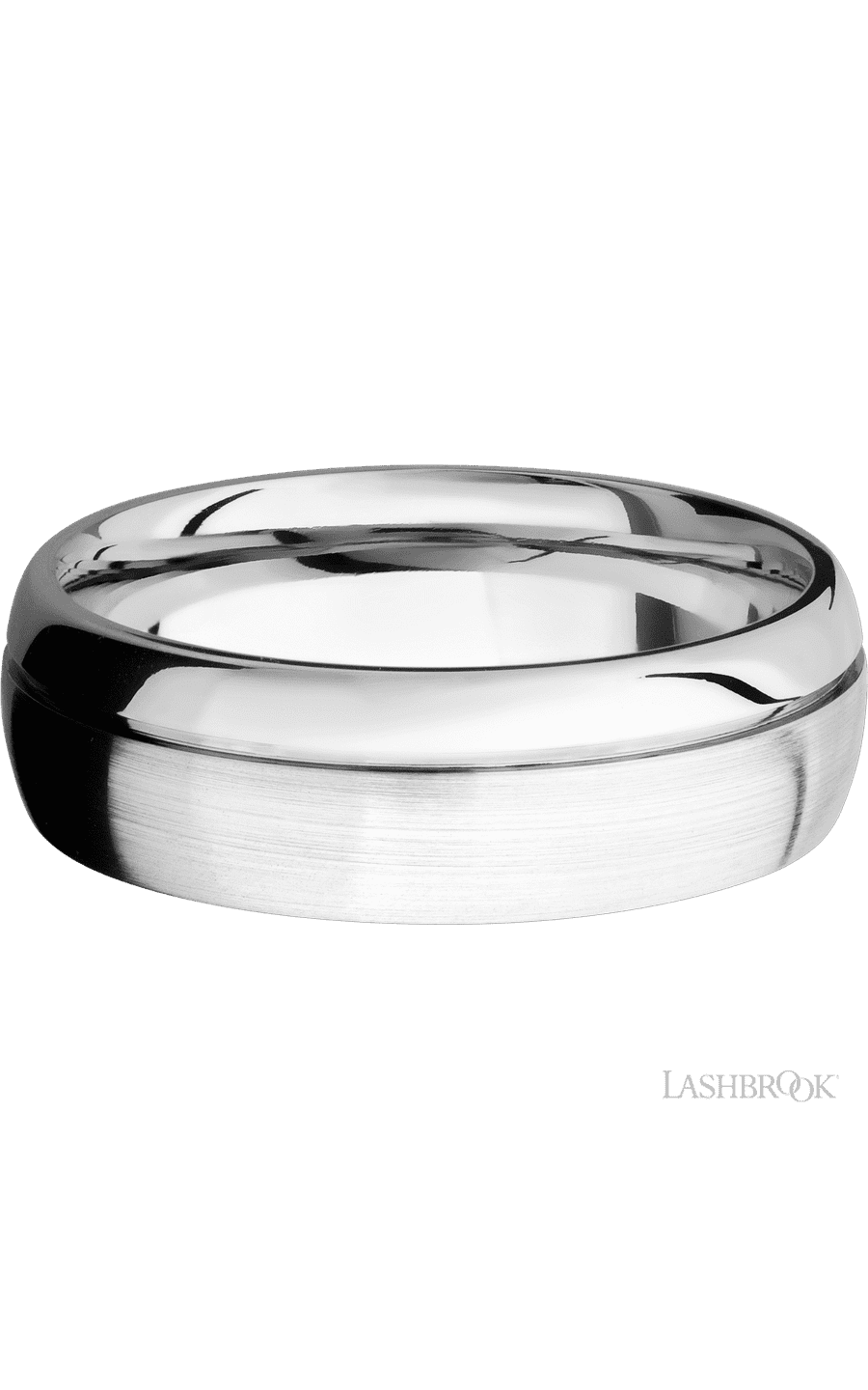 7 mm wide Domed with Off Center Accent Groove 14K White Gold band. - NAGI