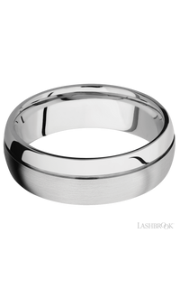 7 mm wide Domed with Off Center Accent Groove 14K White Gold band.