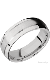 7 mm wide Domed with two accent grooves 14K White Gold band.