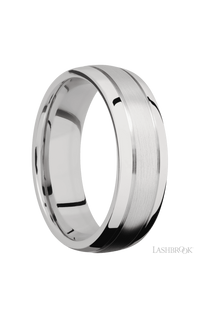 7 mm wide Domed with two accent grooves 14K White Gold band.