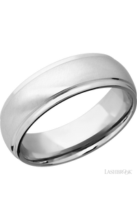7 mm wide Domed Stepped Down Edges 14K White Gold band.