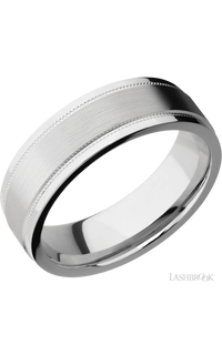7 mm wide Flat Stepped Edges Milgrain 14K White Gold band.