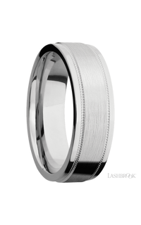 7 mm wide Flat Stepped Edges Milgrain 14K White Gold band.