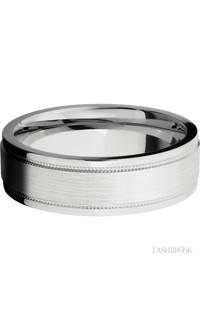 7 mm wide Flat Stepped Edges Milgrain 14K White Gold band.
