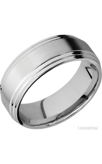 8 mm wide Flat Double Stepped Edges 14K White Gold band.
