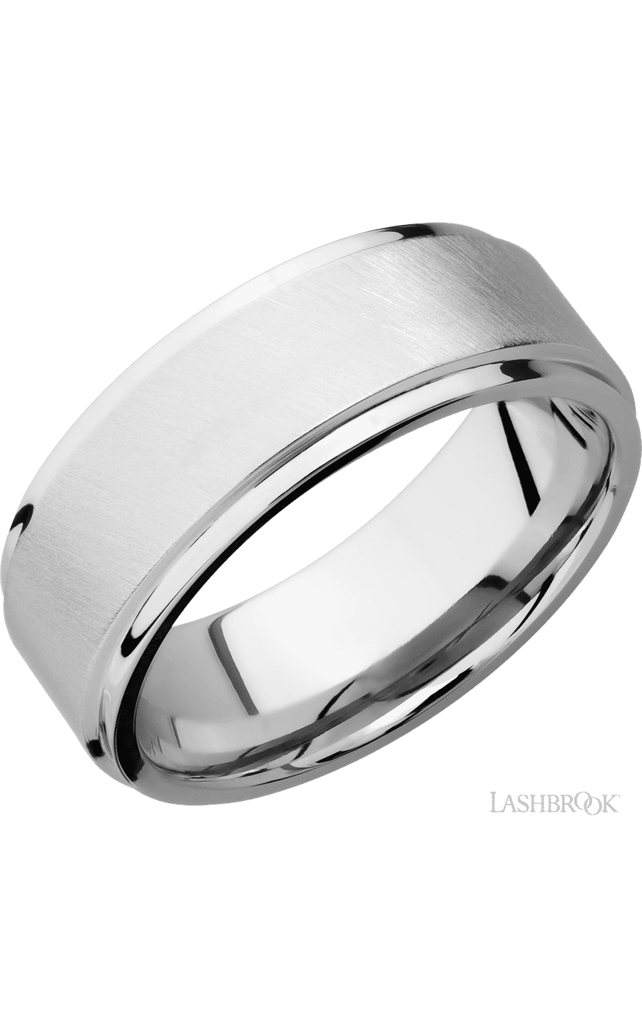 8 mm wide Flat Grooved Edges 14K White Gold band. - NAGI